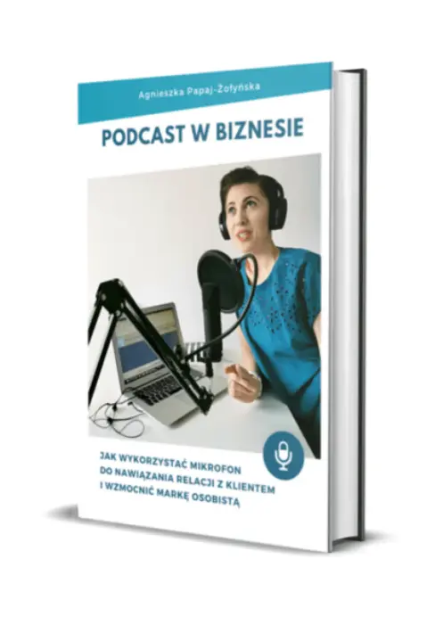 Okładka książki Podcast w biznesie Agnieszki Papaj-Żołyńskiej książka ekspercka o podcastach i marce osobistej